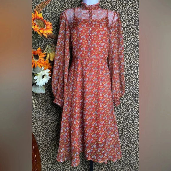 🦋B2G1🦋UNIQUE VINTAGE Rust Brown Leona Swing Dress NWOT | MEDIUM | - Picture 6 of 11
